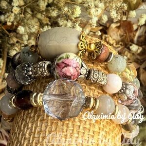 Gemstone Bracelet Stack – Agate, Quartz, Labradorite, Rhodonite – Garden Oracle